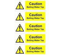 Caution, boiling water tap sign - 200x66mm, pack of 5 stickers on A4 sheet