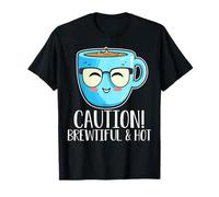 Caution Brewtiful and Hot Caffeine Coffee Lover Pun T-Shirt
