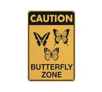 Caution Butterfly Zone Sign Funny Decor For House Door Office Business Yard,Metal Aluminum Rust Free Sign - 12" X 8", Pre-Drilled Holes, Weather Resistant