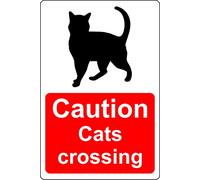 Caution cats crossing road Pet Safety sign - 1mm Plastic sign (300mm x 200mm)