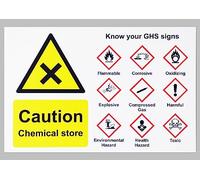 Caution chemical store GHS COSHH poster safety sign - Self adhesive sticker (300mm x 200mm)