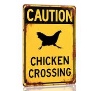 Caution Chicken Crossing Funny Warning Tin Sign Funny Farmhouse Security Warning Sign Vintage Metal Wall Decor Novelty Farmhouse Chicken Coop Decor 8x12 Inch