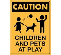 Caution Children And Pets At Play Sign Animal Metal Tin Warning Caution Notice Yard Office Outdoor & Indoor Metal Tin Sign 8X12 Inch