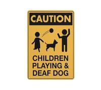Caution Children Playing And Deaf Dog Sign Sign, 8 X 12 Grade Reflective Sheeting Rust Free Aluminum, Weather Resistant, Waterproof, Easy To Mount