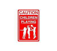 Caution children playing- High tack self-adhesive sticker (150mm x 100mm) Ensures safety within 4m viewing distance, promoting road safety.