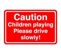 Caution Children playing please drive slowly- 1.2mm Rigid plastic high-visibility and durability for indoor/outdoor usage (400mm x 300mm) Ensures Safety Within 14m Viewing Distance.