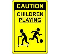 Caution Children Playing Safety Sign - Self Adhesive Sticker (400mm x 300mm)