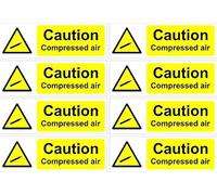 Caution, compressed air safety sign - 150x50mm pack of 8 stickers on A4 sheet