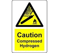 Caution compressed hydrogen gas Safety sign - 1mm Plastic sign (300mm x 200mm)