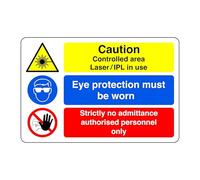 Caution controlled area laser in use sign - 1.2mm Rigid plastic for indoor/outdoor usage (200mm x 150mm) Viewing Distance within 5m.