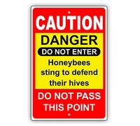 Caution Danger Do Not Enter Honeybees Sting Do Not Pass Tin Metal Sign 12"x8"