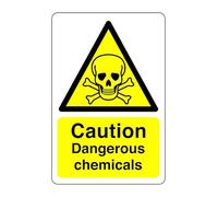 Caution dangerous chemicals sign - Corrosive, Hazardous, Chemicals, Harmful, Irritant - 1.2mm Rigid plastic for indoor/outdoor usage (150mm x 100mm) Viewing Distance within 3m.