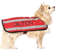 CAUTION (Do Not Approach) Red Colour Coded S M L Reflective Waterproof Fleece Lined Warm Dog Coats PREVENTS Accidents By Warning Others Of Your Dog In Advance (S)