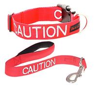CAUTION (Do Not Approach) Red Colour Coded S-M L-XL Dog Collar and 60cm 1.2m 1.8m Luxury Neoprene Padded Handle Lead Sets PREVENTS Accidents By Warning Others Of Your Dog In Advance (S-M & 60cm)