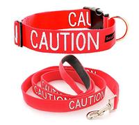 CAUTION (Do Not Approach) Red Colour Coded S-M L-XL Dog Collar and 60cm 1.2m 1.8m Luxury Neoprene Padded Handle Lead Sets PREVENTS Accidents By Warning Others Of Your Dog In Advance (L-XL & 1.8m)