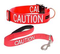 CAUTION (Do Not Approach) Red Colour Coded S-M L-XL Dog Collar and 60cm 1.2m 1.8m Luxury Neoprene Padded Handle Lead Sets PREVENTS Accidents By Warning Others Of Your Dog In Advance (L-XL & 60cm)