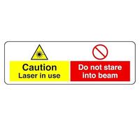 Caution Do Not Stare Laser In Use Into Beam - safety sign - High tack self-adhesive sticker (300mm x 100mm) Viewing Distance within 5m.
