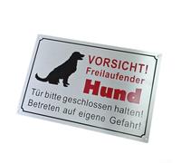 Caution Dog Sign 30x20cm Brushed Aluminium Wall Plaque for Yard Door Entry Private Property Security Weatherproof UK(1PCS)