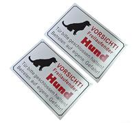 Caution Dog Sign 30x20cm Brushed Aluminium Wall Plaque for Yard Door Entry Private Property Security Weatherproof UK(2PCS)