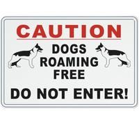 Caution Dogs Roaming Free Do No Enter Warning Metal Sign Tin Signs Aluminum Plaque for Outdoors Use Yard Farm Fence Home Wall Decor 8x12 inch