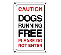 Caution Dogs Running Free Please Do Not Enter - safety sign - 3mm Pre-Drilled Aluminium Dibond for indoor/outdoor usage (200mm x 150mm) 5m Viewing Distance.
