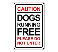 Caution Dogs Running Free Please Do Not Enter - safety sign - 3mm Pre-Drilled Aluminium Dibond Metal Sign for indoor/outdoor usage (300mm x 200mm) 7m Viewing Distance.