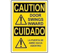 Caution Door Swings Inward Warning Metal Sign Tin Signs Aluminum for Outdoors Use Yard Farm Fence Home Wall Decor 8x12 inch