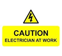 Caution electrician at work safety sign - Self adhesive sticker (300mm x 200mm)