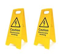 Caution Electricians Working Floor Sign - Pack of 2 | Double-Sided Safety Warning Sign | Foldable A-Frame, High Visibility | Electrical & Workplace Safety