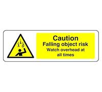 Caution Falling Object Risk Watch Overhead At All Times - safety sign - 1.2mm Rigid plastic for indoor/outdoor usage (600mm x 200mm) Viewing Distance within 14m.