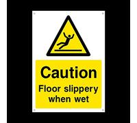 Caution Floor Slippery When wet Plastic Sign with 4 Pre-Drilled Holes - Slippery/Warning/Hot Water/Danger/Forklifts (HS7)