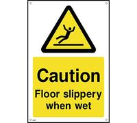 Caution Floor Slippery When Wet Sign - 100mm x 150mm - 1.2mm Rigid Plastic Drilled Sign (HS7)