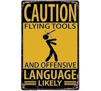 Caution Flying Tools And Offensive Language Tool Rules Tin Metal Wall Decor Funny Tools Sign For Workshop Or Garage Wall Decoration Gift For Women Men 8x5.5 Inch