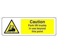 Caution Fork Lift Trucks In Use Beyond This Point - safety sign - 1.2mm Rigid plastic for indoor/outdoor usage (450mm x 150mm) Viewing Distance within 7m.