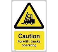 Caution Fork Lift Trucks Operating - 150mm x 200mm - 1.2mm Rigid Plastic Drilled Sign (WG54)