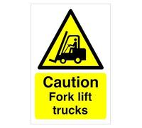 Caution Fork Lift trucks Safety sign -1.2mm Rigid plastic 150mm x 100mm