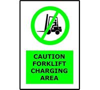 Caution Forklift Charging Area | 30cm x 20cm | Green/Black - PVC Plastic Sign for Warehouses, Industrial Sites, Logistics, and Safety Compliance | UK-Made with Renewable Energy