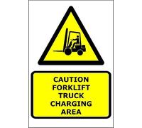 Caution Forklift Truck Charging Area | 30cm x 20cm | Yellow - PVC Plastic Sign for Warehouses, Industrial Sites, Logistics, and Safety Compliance | UK-Made with Renewable Energy