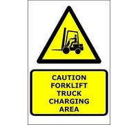 Caution Forklift Truck Charging Area | 40cm x 30cm | Yellow - PVC Plastic Sign for Warehouses, Industrial Sites, Logistics, and Safety Compliance | UK-Made with Renewable Energy