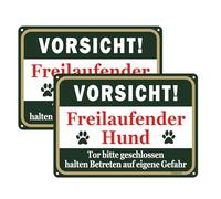 Caution Freilaufender Hund Sign, Pack of 2, 25 x 18 cm, Rustproof Aluminium Warning Sign, Keep Gate Closed, Enter at Your Own Risk, Weather Protection Sign for Private Terrain
