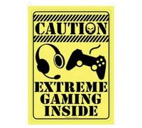 Caution Gaming Inside Tin Sign Yellow Black Aluminum Metal Sign for Bar Bar Club Home Metal Poster Wall Art Deco Poster 6x8 Inch