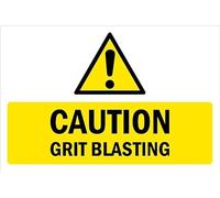 Caution, Grit blasting, safety sign - Self adhesive sticker (300mm x 200mm)