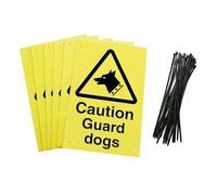 Caution Guard Dogs Warning Signs, 20 x 30 cm, Yellow Corex Board, Pack of 6 with Cable Ties