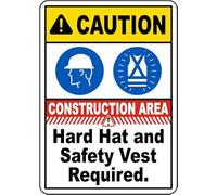 Caution Hard Hat And Safety Vest Required Metal Sign Plaque Poster 8X12 Inches