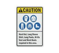 Caution Hard Hat Long Shirt Pants Vest Boots Required Sign Sign, 8 X 12 Grade Reflective Sheeting Rust Free Aluminum, Weather Resistant, Waterproof, Easy To Mount