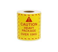 Caution Heavy Package Labels - Yellow Warning Stickers Roll, Shipping & Handling Safety Labels for Boxes and Cartons, 76mm x 51mm (500 Stickers)