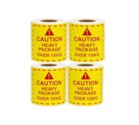Caution Heavy Package Labels - Yellow Warning Stickers Roll, Shipping & Handling Safety Labels for Boxes and Cartons, 76mm x 51mm (500 Stickers) Pack of 4