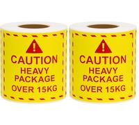 Caution Heavy Package Labels - Yellow Warning Stickers Roll, Shipping & Handling Safety Labels for Boxes and Cartons, 76mm x 51mm (500 Stickers) Pack of 2