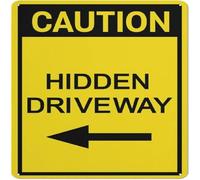 Caution Hidden Driveway (Arrow Left) Sign Warning Vintage Metal Tin Signs For Home Office Decorations Bar Farm Garden Garage 12X12Inch
