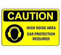 Caution, high noise area, ear protection required, warning sign - Self adhesive sticker (300mm x 200mm)